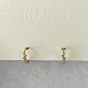 Set and Stones Gold Hoop Earrings